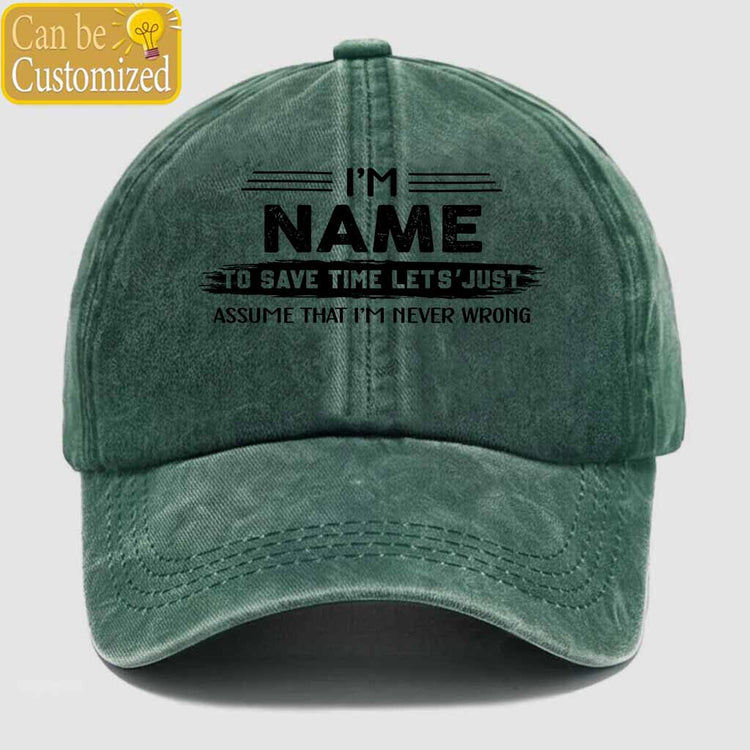 Personalized Name Never Wrong Washed Baseball Cap