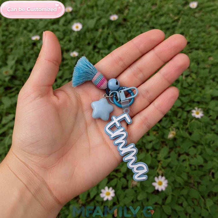 Personalized Name Keychain – Custom Acrylic Keyring with Tassel & Charm Gift