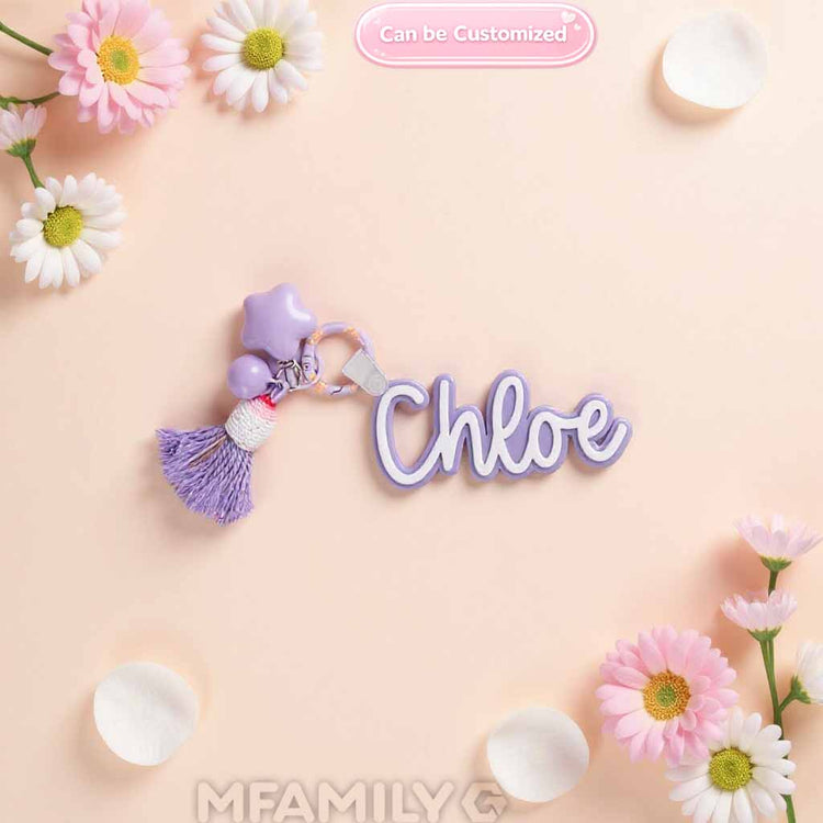 Personalized Name Keychain – Custom Acrylic Keyring with Tassel & Charm Gift